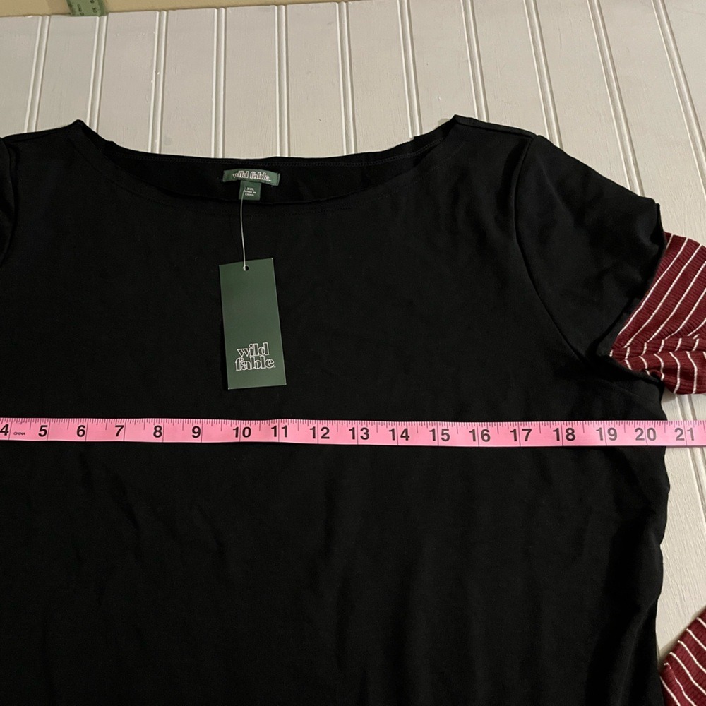 Wild Fable Long Sleeve Layered T Shirt Top Womens XXL Black Burgundy Stripes NWT - Picture 6 of 8
